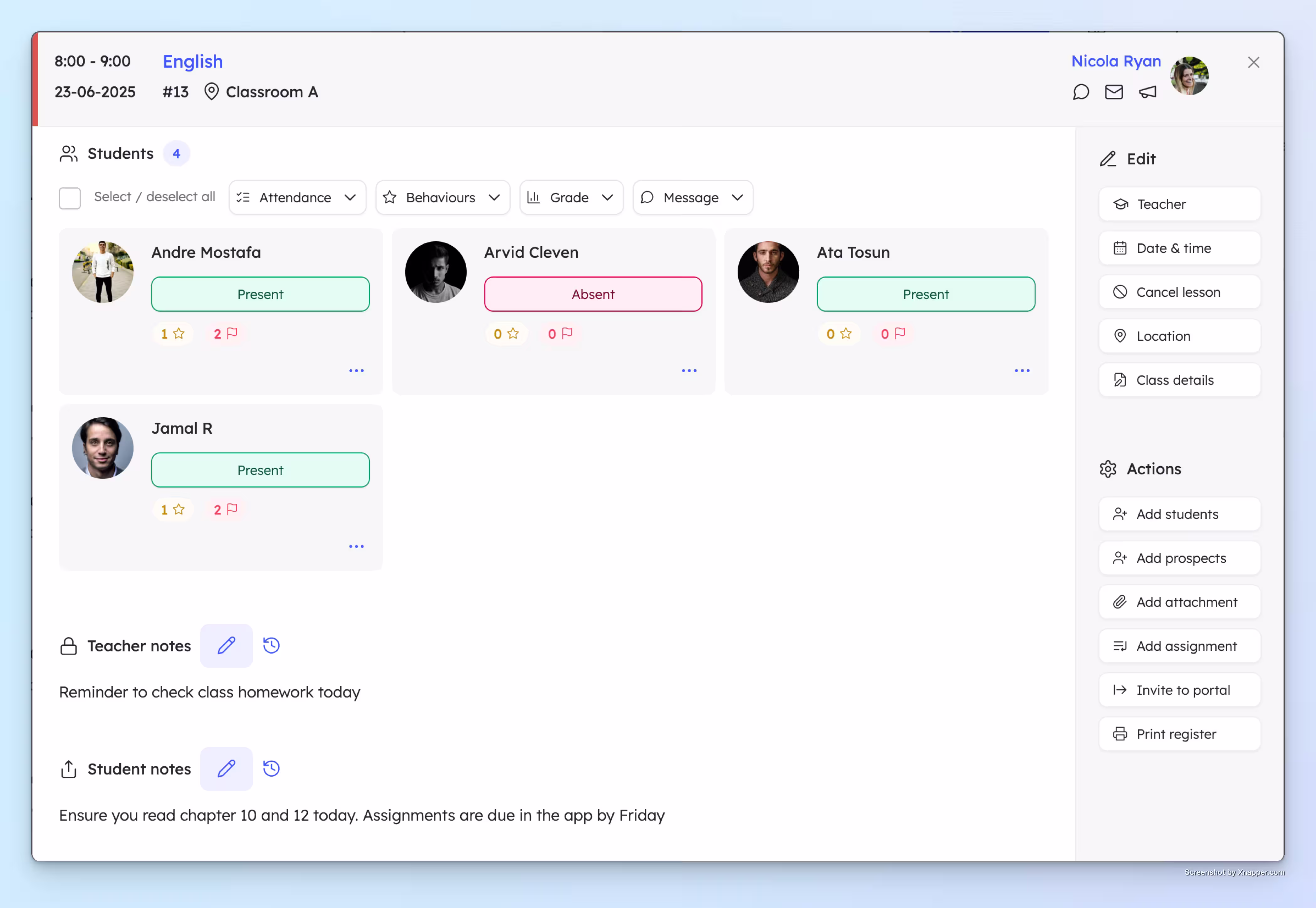 Teacher taking attendance quickly using Teach ’n Go