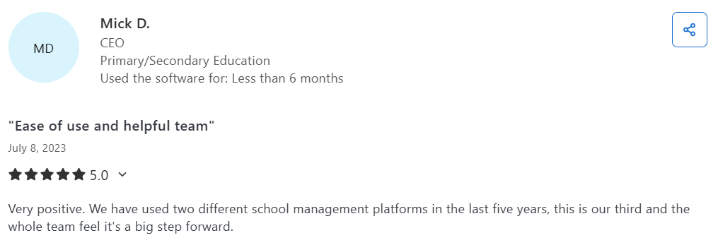 Capterra review for Teach 'n Go — Mick D., CEO, 5 stars