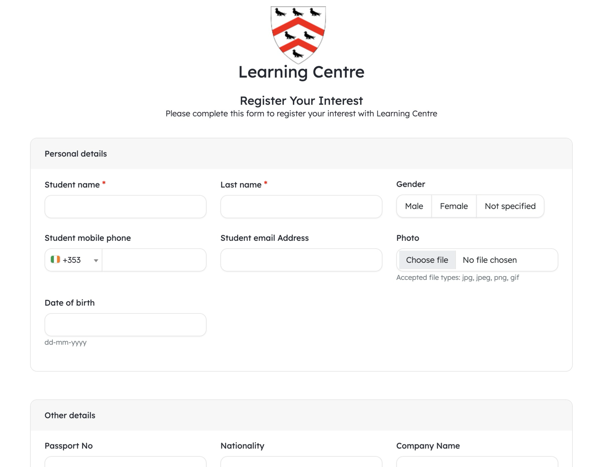 Teach 'n Go online registration form screenshot