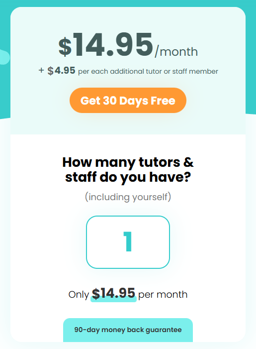 TutorBird pricing screenshot