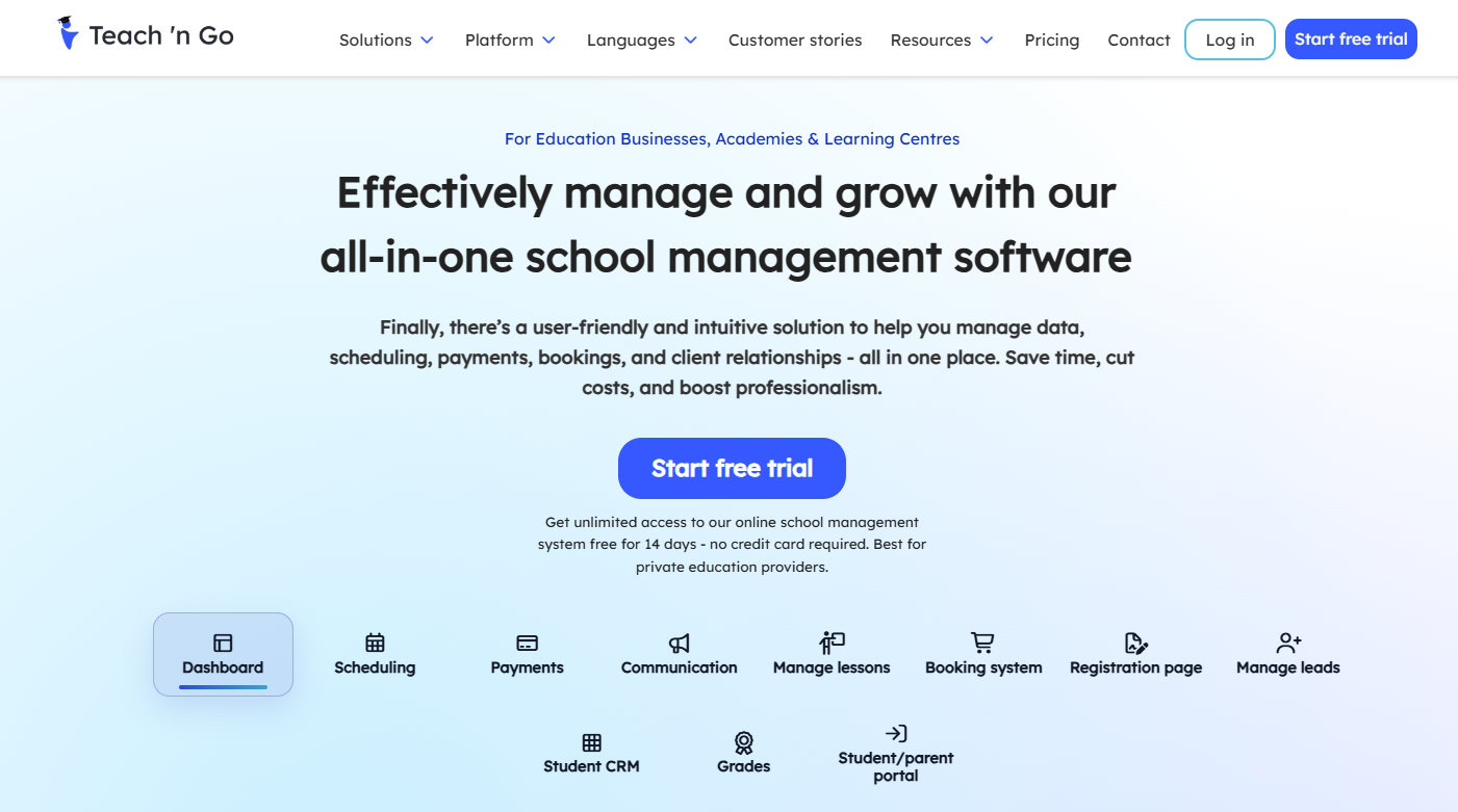 Teach n Go homepage screenshot