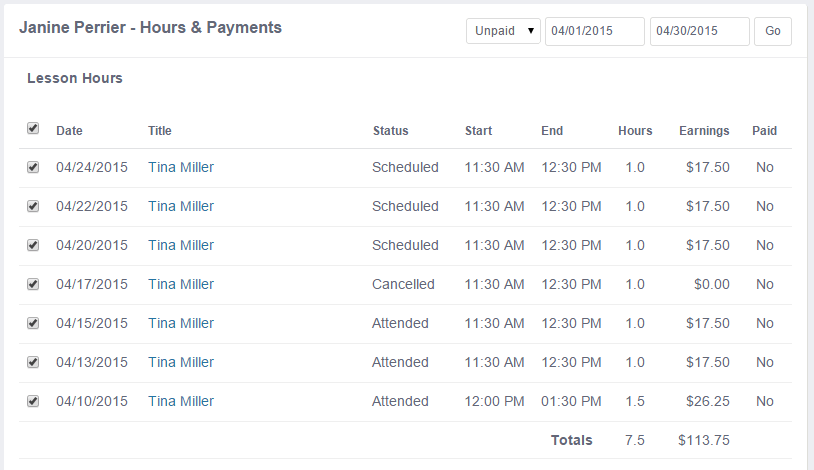 Teachworks billing example
