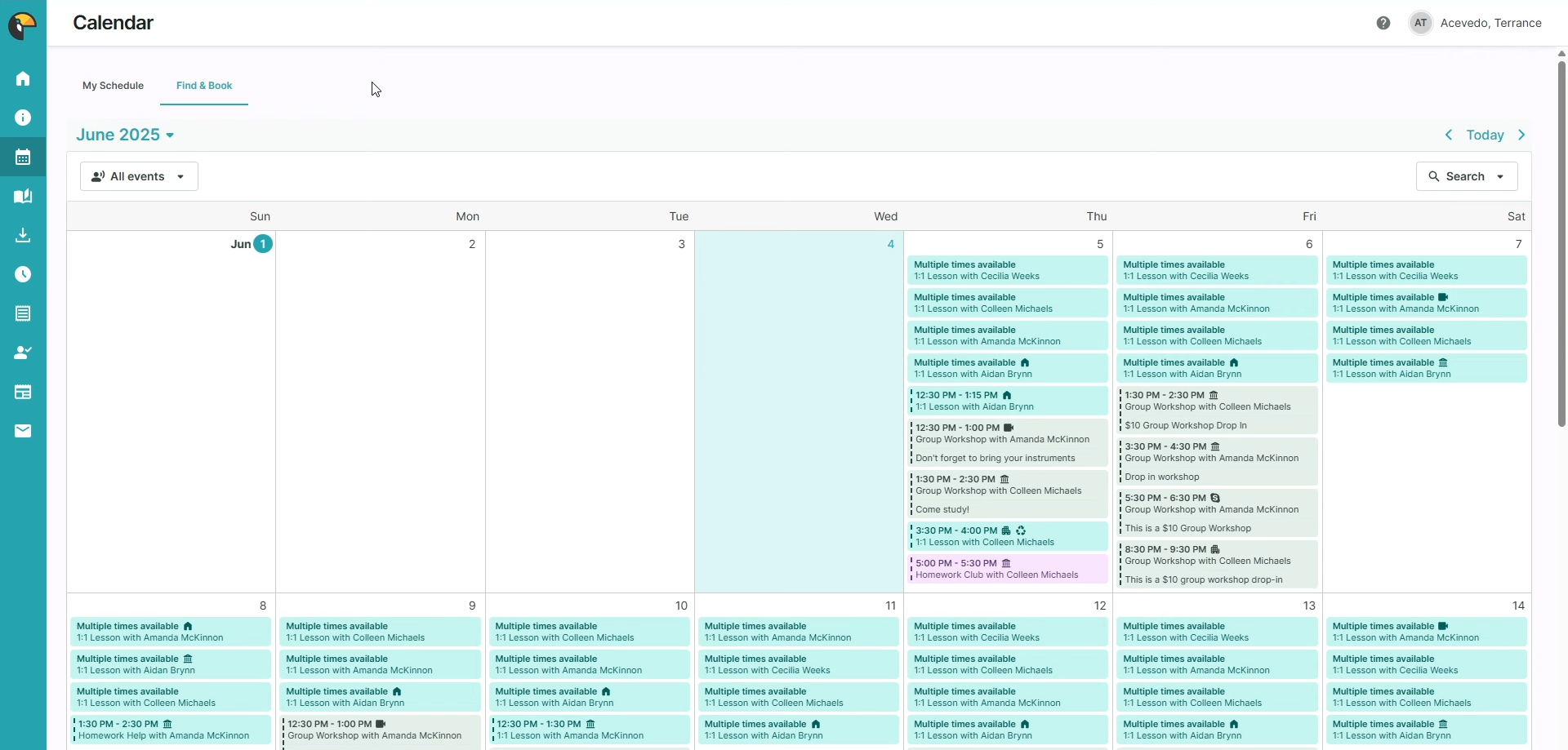 TutorBird calendar scheduling example