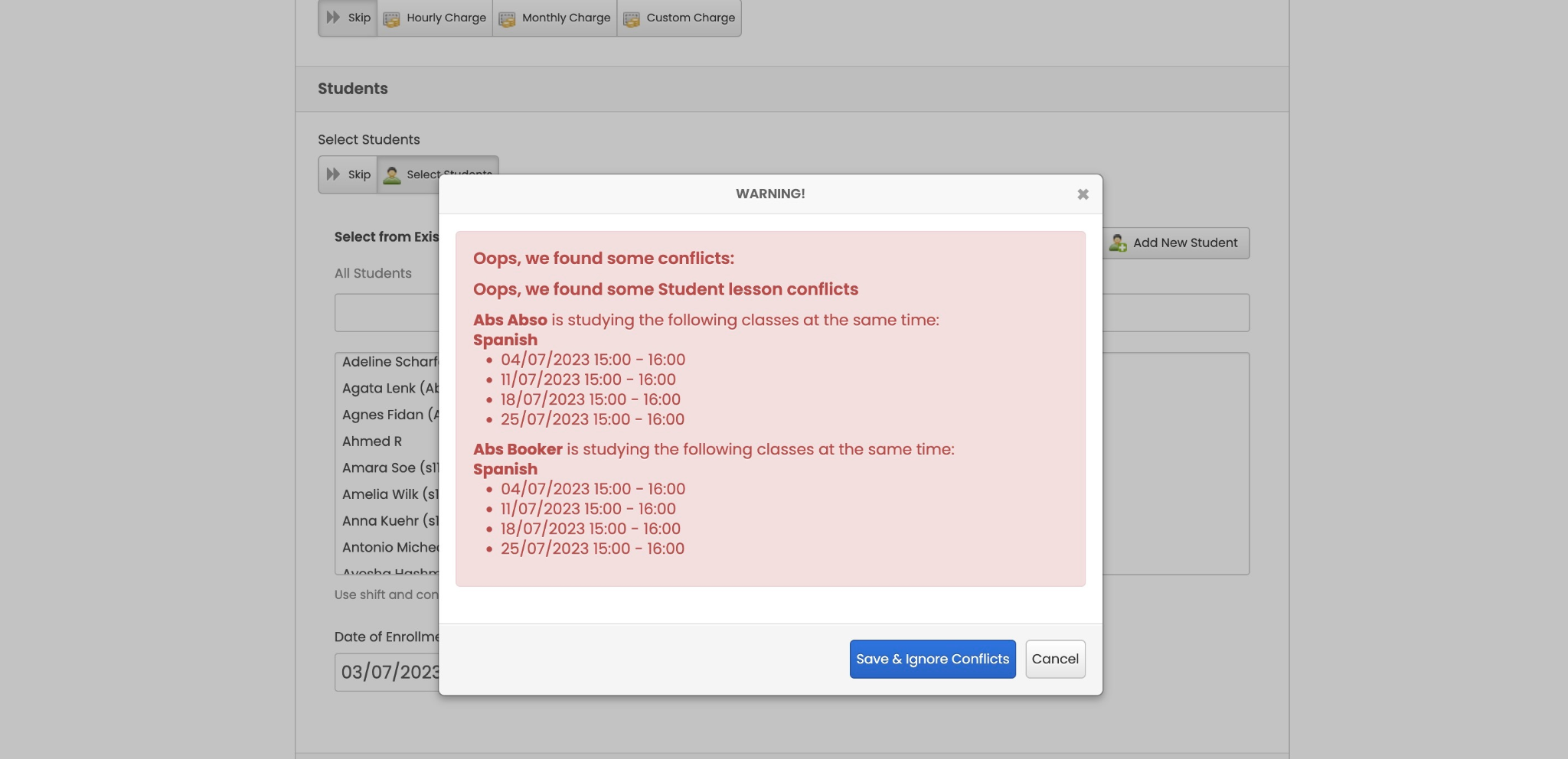Teach 'n Go conflict detection screenshot