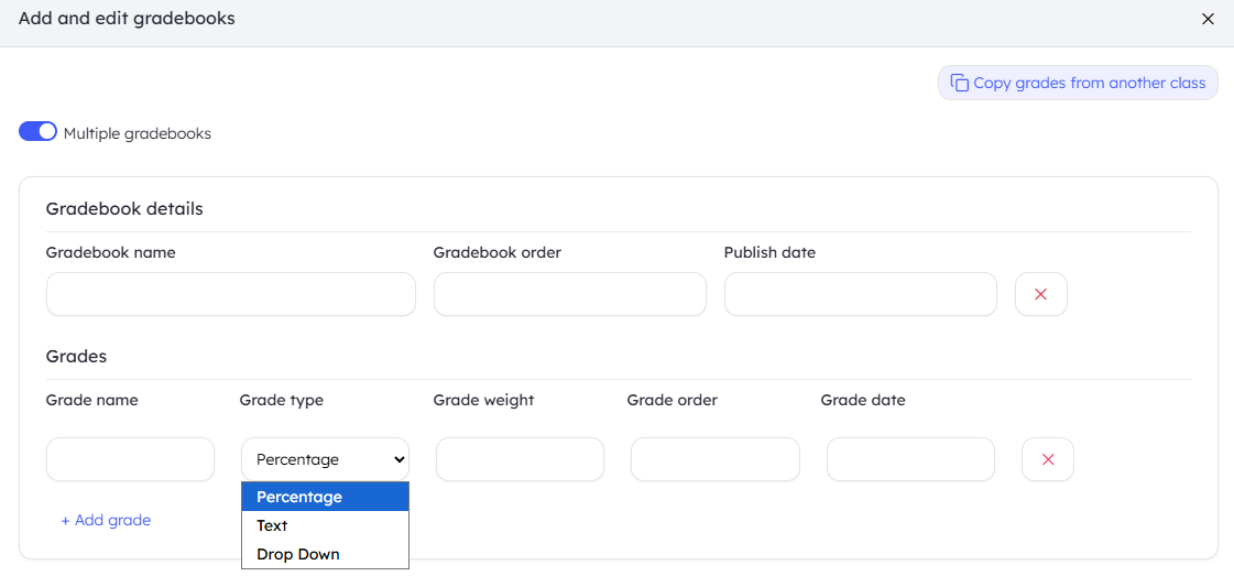 Teach 'n Go gradebook dialog