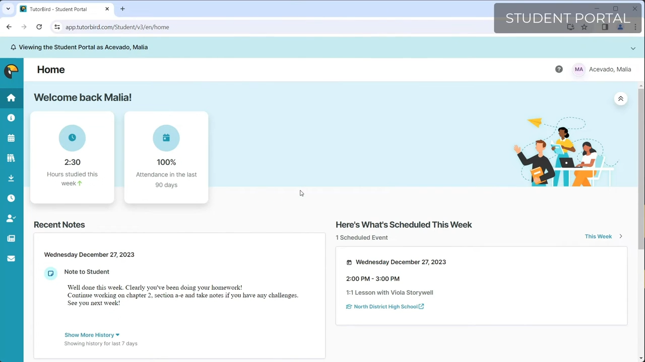 TutorBird portal screenshot