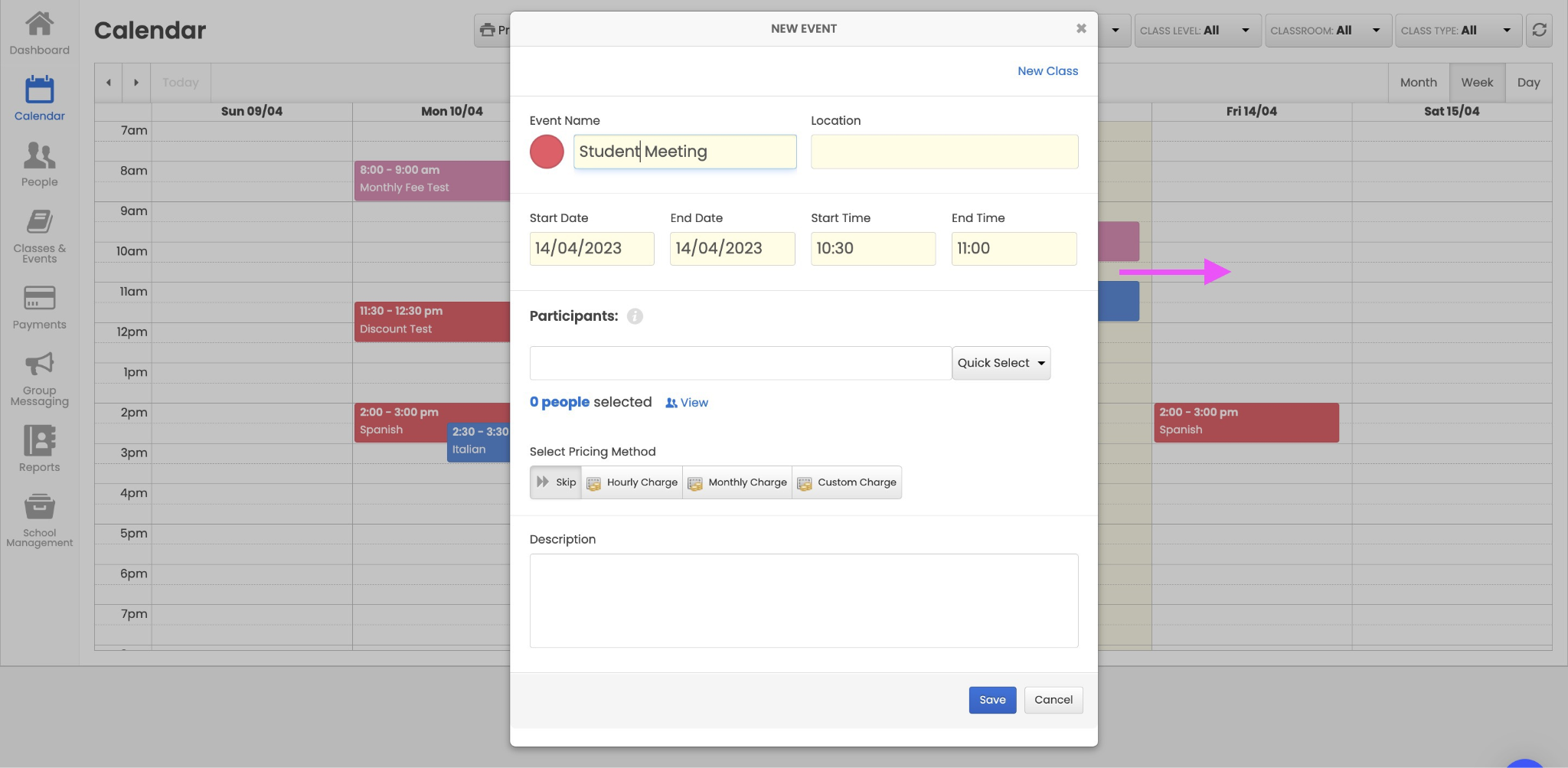 Teach 'n Go scheduling screenshot