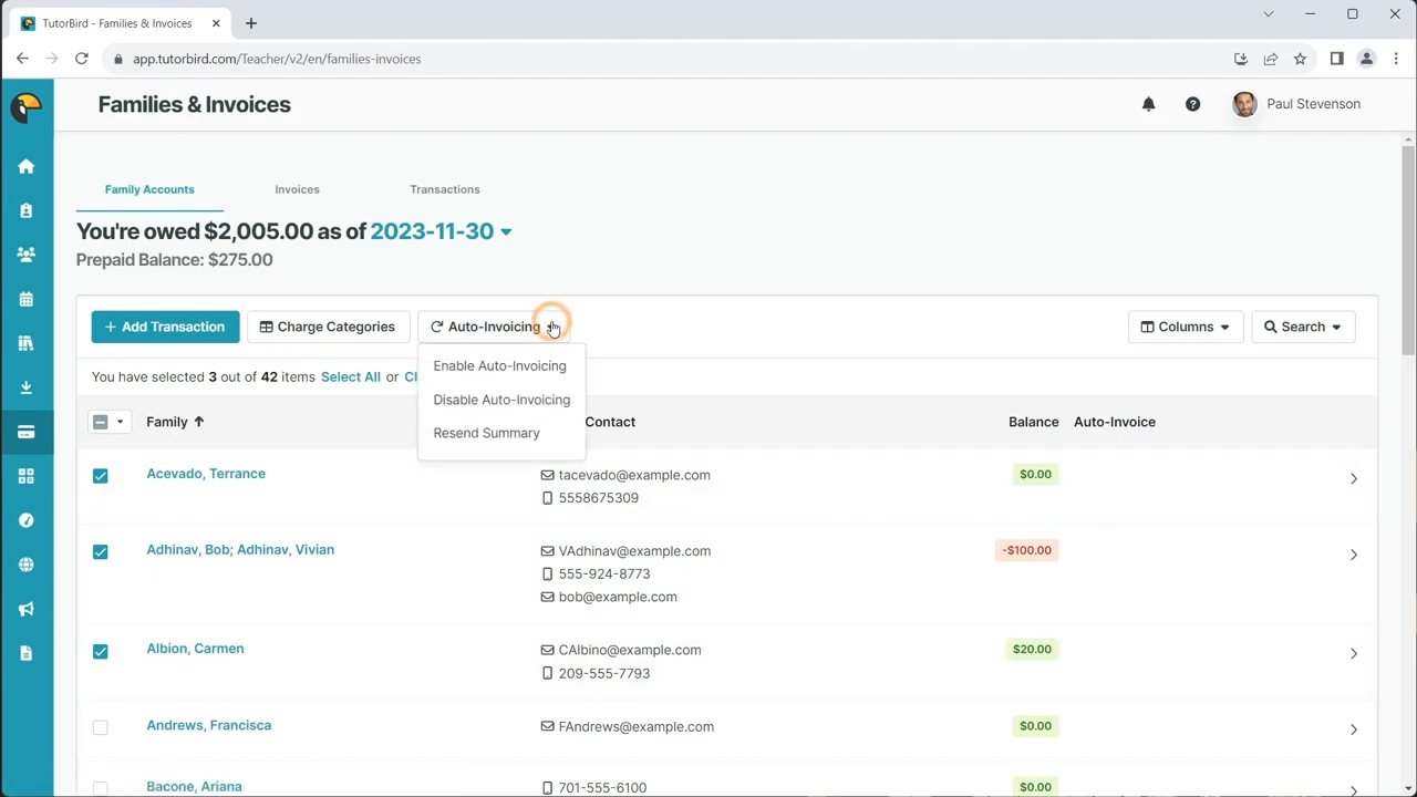 TutorBird billing screenshot