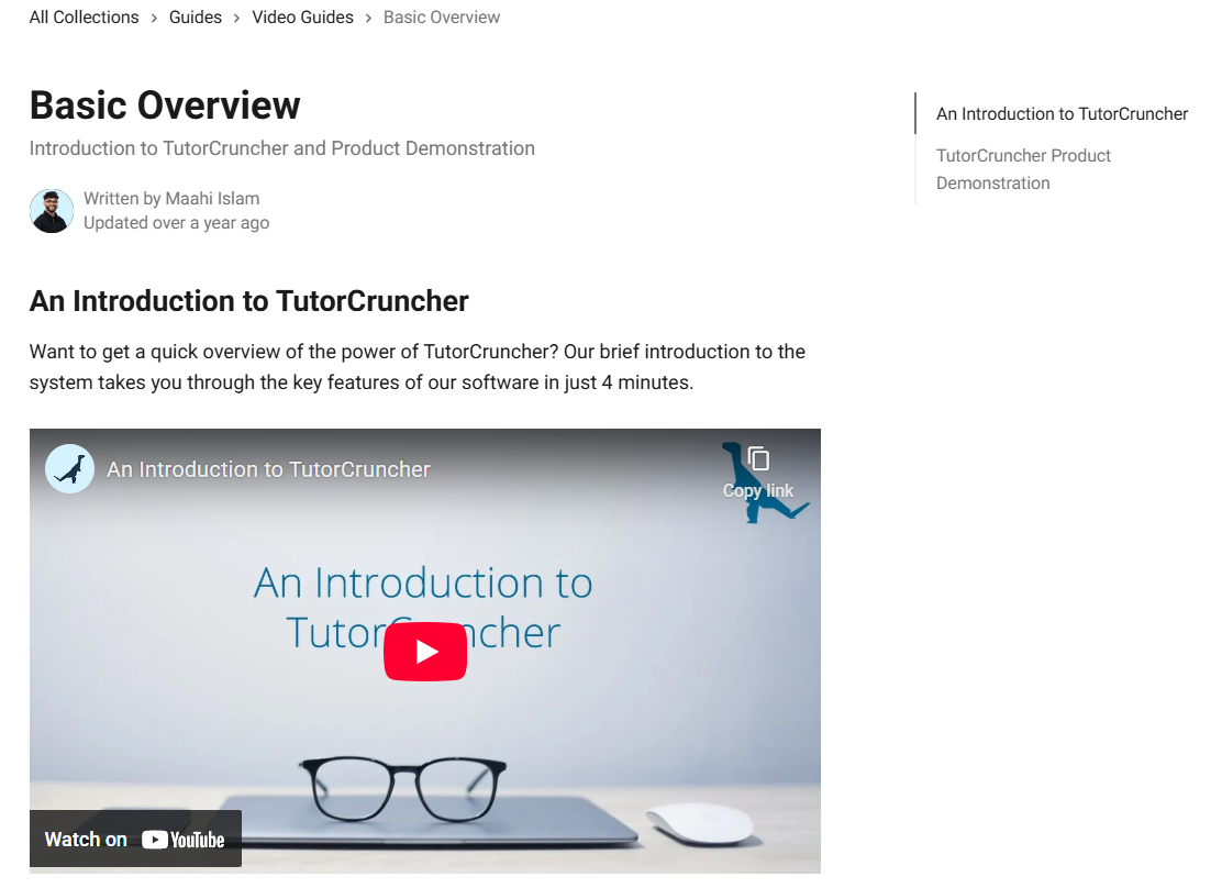 TutorCruncher knowledge base and video guides