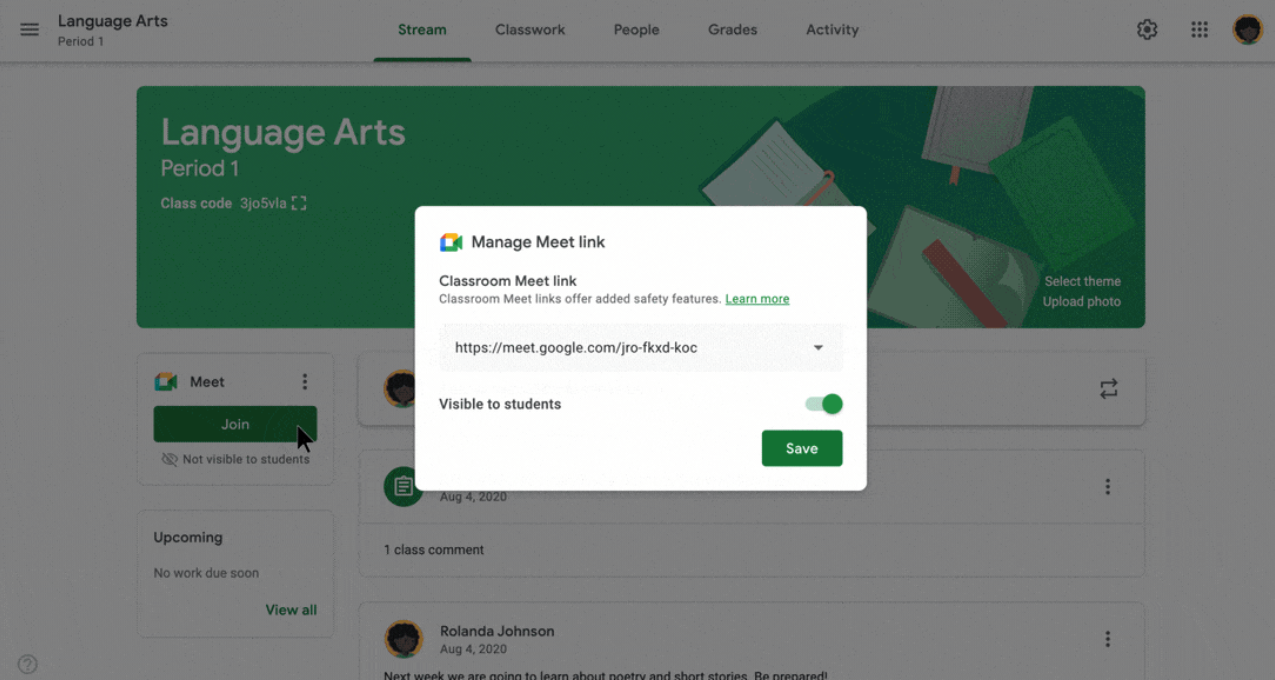 Google Classroom interface