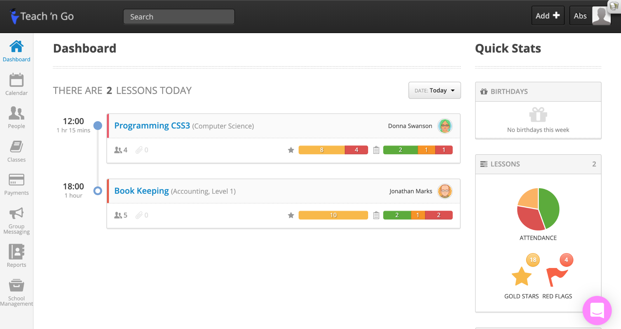 Teach 'n Go dashboard