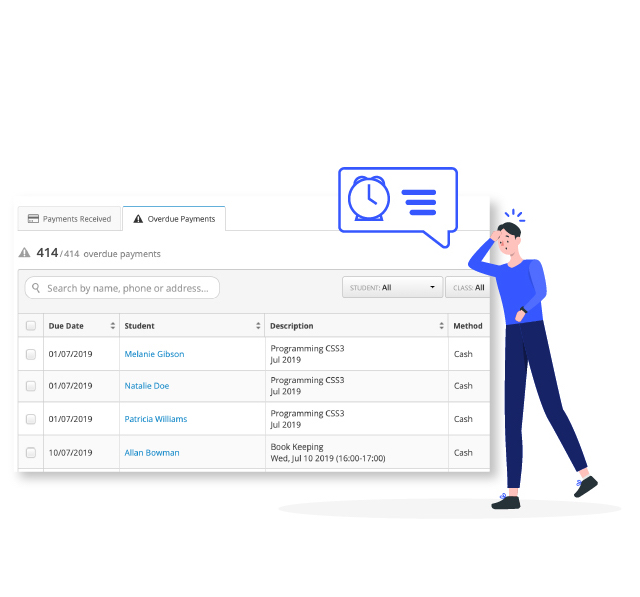 Overdue payments list and reminders